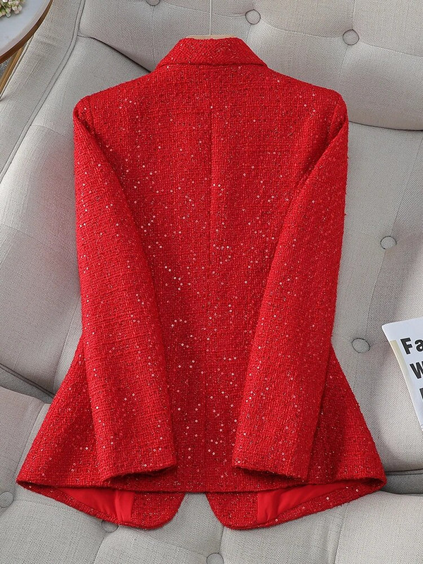 Blazer de damă pentru femei ocazional toamnă iarnă jachetă pentru femei cu mânecă lungă cu un singur piept cu nasturi Decorație roșu bleumarin în carouri