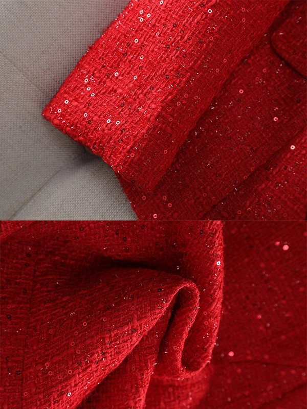 Blazer de damă pentru femei ocazional toamnă iarnă jachetă pentru femei cu mânecă lungă cu un singur piept cu nasturi Decorație roșu bleumarin în carouri