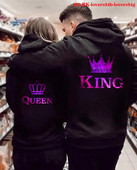 Hanorac pentru femei King Queen Hanorac imprimat Iubitorii de cupluri Hanorac de modă Hanorac cu glugă asortat Pulovere casual Treninguri