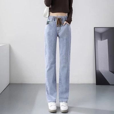Nové dámske rifle s vysokým pásom, vintage rovné capri, veľká veľkosť 4xl, kórejské elastické džínsy, voľné, ležérne, so šnurovaním