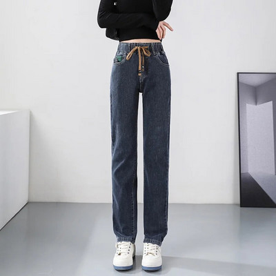 Nové dámske rifle s vysokým pásom, vintage rovné capri, veľká veľkosť 4xl, kórejské elastické džínsy, voľné, ležérne, so šnurovaním