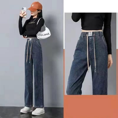 Nové dámske rifle s vysokým pásom, vintage rovné capri, veľká veľkosť 4xl, kórejské elastické džínsy, voľné, ležérne, so šnurovaním