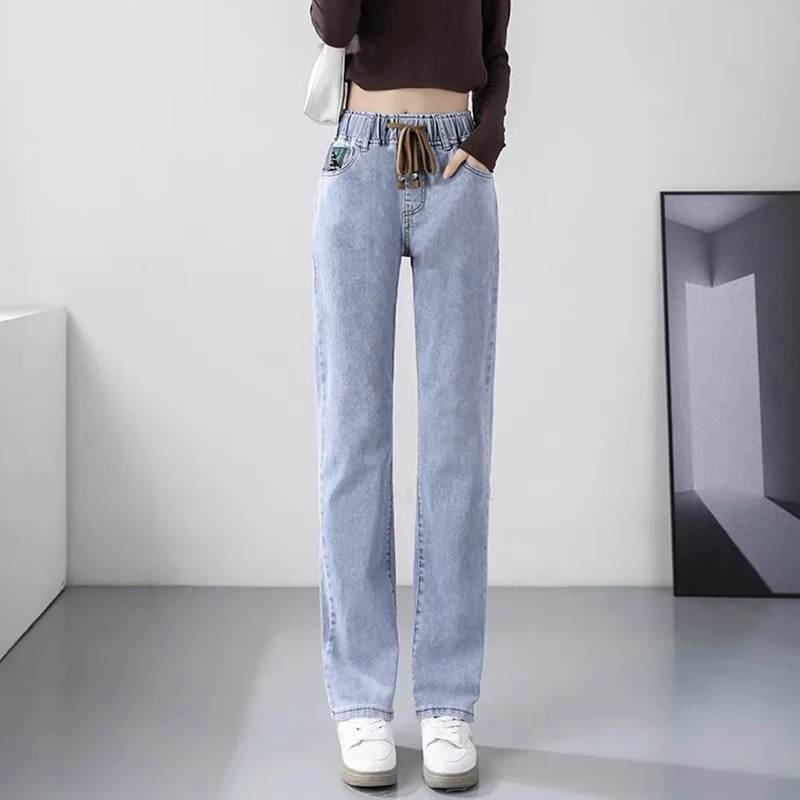 Nové dámske rifle s vysokým pásom, vintage rovné capri, veľká veľkosť 4xl, kórejské elastické džínsy, voľné, ležérne, so šnurovaním