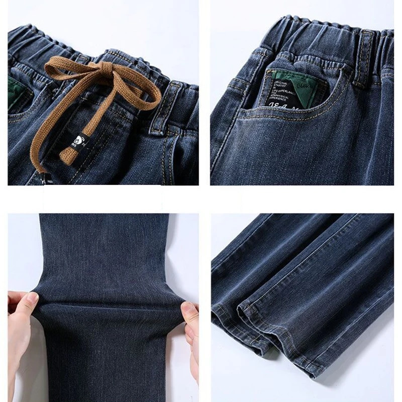 Nové dámske rifle s vysokým pásom, vintage rovné capri, veľká veľkosť 4xl, kórejské elastické džínsy, voľné, ležérne, so šnurovaním