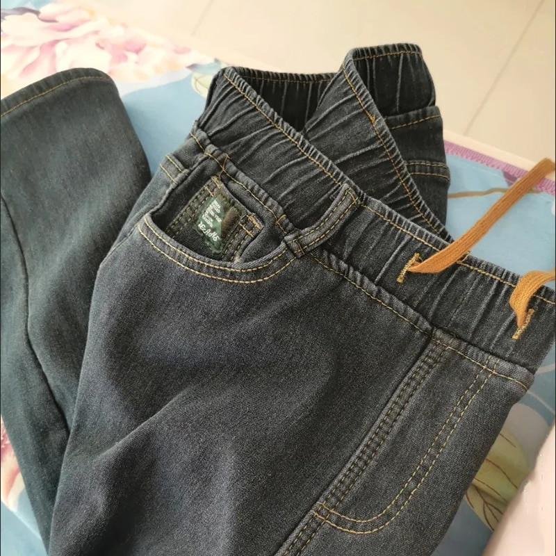 Nové dámske rifle s vysokým pásom, vintage rovné capri, veľká veľkosť 4xl, kórejské elastické džínsy, voľné, ležérne, so šnurovaním