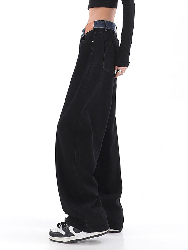 Dámske rifle s vysokým pásom v retro štýle Harajuku, vintage čierne, štýl BF, streetwear, voľné, módne, ženské, so širokými nohavicami