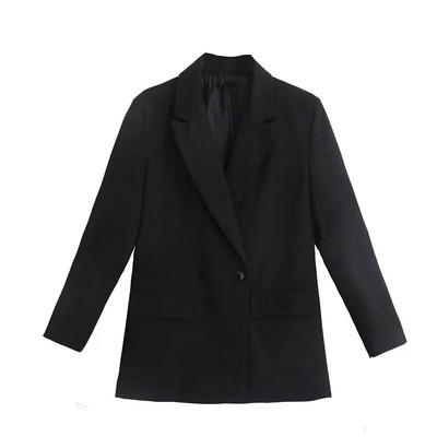 TRAF 2023 Blazer negru supradimensionat pentru femeie la dublu piept la birou Blazer elegant pentru femeie ocazional cu mânecă lungă jachetă de primăvară pentru femei