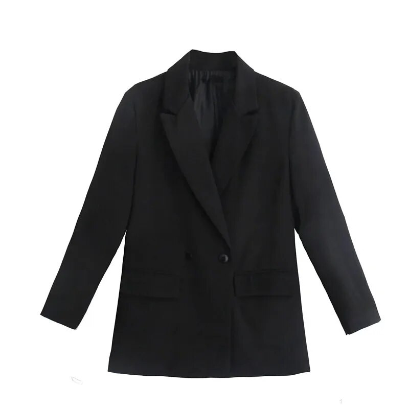 TRAF 2023 Blazer negru supradimensionat pentru femeie la dublu piept la birou Blazer elegant pentru femeie ocazional cu mânecă lungă jachetă de primăvară pentru femei