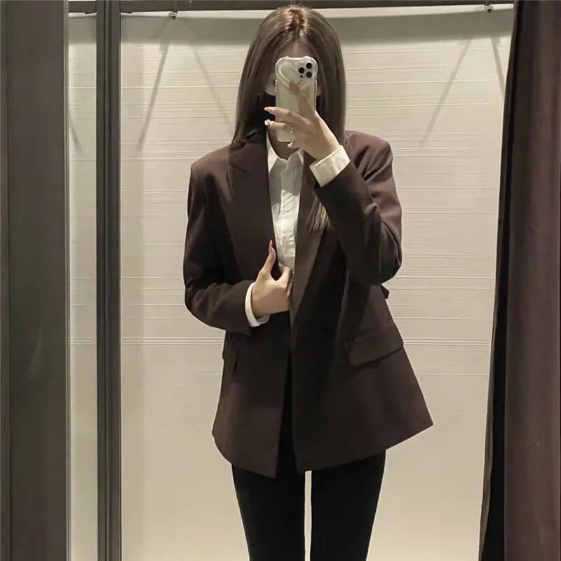 TRAF 2023 Blazer negru supradimensionat pentru femeie la dublu piept la birou Blazer elegant pentru femeie ocazional cu mânecă lungă jachetă de primăvară pentru femei