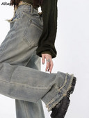 Dámske vintage dlhé džínsy, roztrhaný dizajn, elegantný voľný streetwear, Harajuku Y2k Ulzzang, jednoduché džínsové rovné nohavice, trendy boyfriend