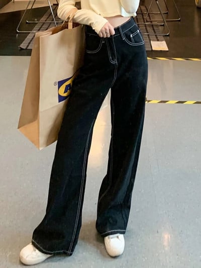 Dámske vintage dlhé džínsy, roztrhaný dizajn, elegantný voľný streetwear, Harajuku Y2k Ulzzang, jednoduché džínsové rovné nohavice, trendy boyfriend