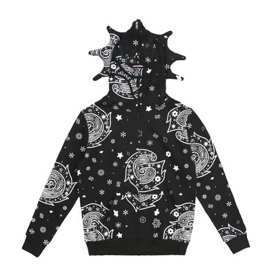 Gothic punk megztiniai Streetwear Moteriški spausdinti gobtuvai ilgomis rankovėmis Laisvalaikio užtrauktuku striukė su gobtuvu Y2K Skull Unisex Cardigan