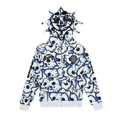 Gothic punk megztiniai Streetwear Moteriški spausdinti gobtuvai ilgomis rankovėmis Laisvalaikio užtrauktuku striukė su gobtuvu Y2K Skull Unisex Cardigan