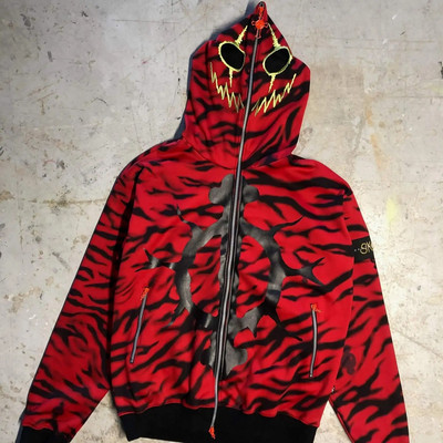 Gothic punk megztiniai Streetwear Moteriški spausdinti gobtuvai ilgomis rankovėmis Laisvalaikio užtrauktuku striukė su gobtuvu Y2K Skull Unisex Cardigan