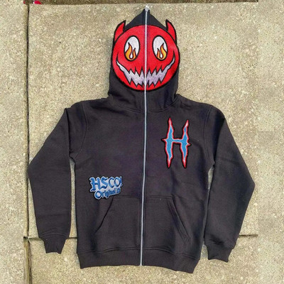 Gothic punk megztiniai Streetwear Moteriški spausdinti gobtuvai ilgomis rankovėmis Laisvalaikio užtrauktuku striukė su gobtuvu Y2K Skull Unisex Cardigan