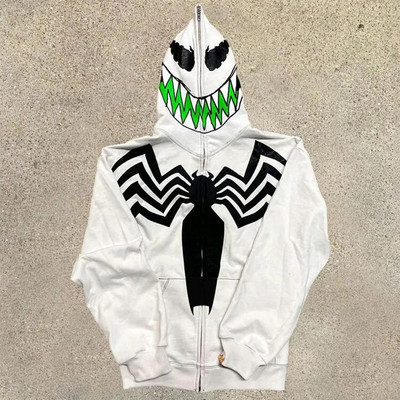 Gothic punk megztiniai Streetwear Moteriški spausdinti gobtuvai ilgomis rankovėmis Laisvalaikio užtrauktuku striukė su gobtuvu Y2K Skull Unisex Cardigan