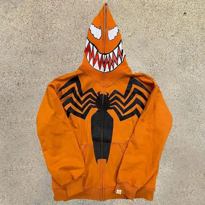 Gothic punk megztiniai Streetwear Moteriški spausdinti gobtuvai ilgomis rankovėmis Laisvalaikio užtrauktuku striukė su gobtuvu Y2K Skull Unisex Cardigan