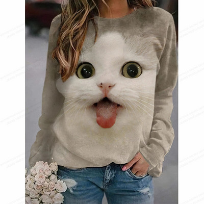 Încântător Hanoră pentru câini, Hanorace de modă pentru femei, Hanorace cu hanorace cu imprimeu de pisici, haine Kawaii, cu gâtul în formă de O, transpirații pentru femei, paltoane pentru fete, animale