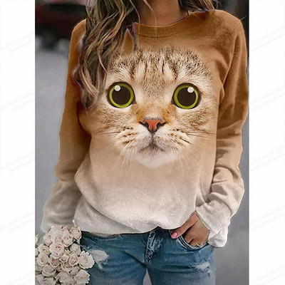 Încântător Hanoră pentru câini, Hanorace de modă pentru femei, Hanorace cu hanorace cu imprimeu de pisici, haine Kawaii, cu gâtul în formă de O, transpirații pentru femei, paltoane pentru fete, animale