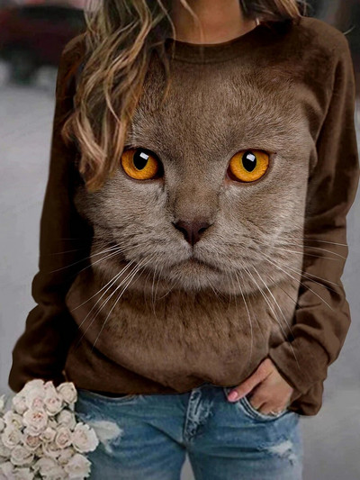 Încântător Hanoră pentru câini, Hanorace de modă pentru femei, Hanorace cu hanorace cu imprimeu de pisici, haine Kawaii, cu gâtul în formă de O, transpirații pentru femei, paltoane pentru fete, animale
