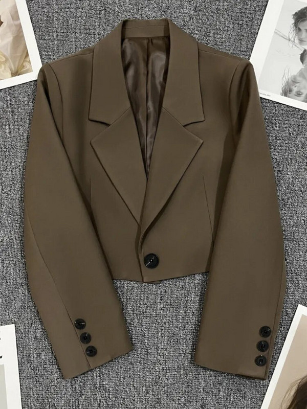 Dámske saká, kancelárske, s dlhým rukávom, jednofarebné, ležérne, rovné, elegantné, klasické, elegantné, sako, vrchné oblečenie