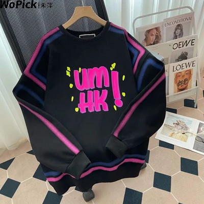 Top supradimensionat pentru femei, hanorac de toamnă, imprimeu cu litere, pulover de modă coreeană, haine pentru femei, îmbrăcăminte de stradă, pulover cu mânecă lungă de designer