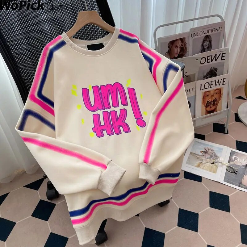 Top supradimensionat pentru femei, hanorac de toamnă, imprimeu cu litere, pulover de modă coreeană, haine pentru femei, îmbrăcăminte de stradă, pulover cu mânecă lungă de designer
