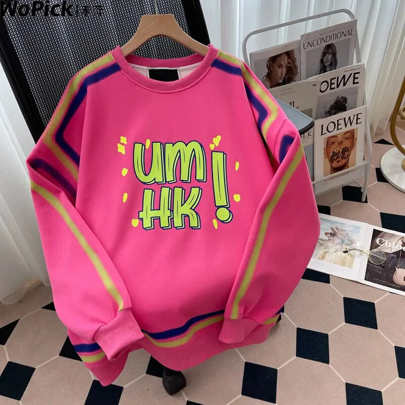 Top supradimensionat pentru femei, hanorac de toamnă, imprimeu cu litere, pulover de modă coreeană, haine pentru femei, îmbrăcăminte de stradă, pulover cu mânecă lungă de designer