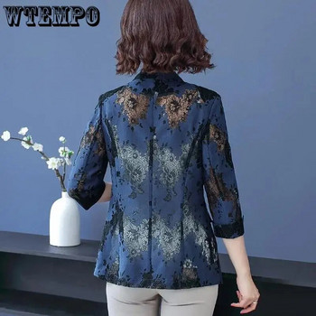WTEMPO Γυναικεία μπλε σακάκια κομψά μπλουζάκια με μακρυμάνικο γυναικείο μπουφάν Δαντέλα Εξωτερικά ρούχα Κομψά μπλουζάκια Drop Shipping