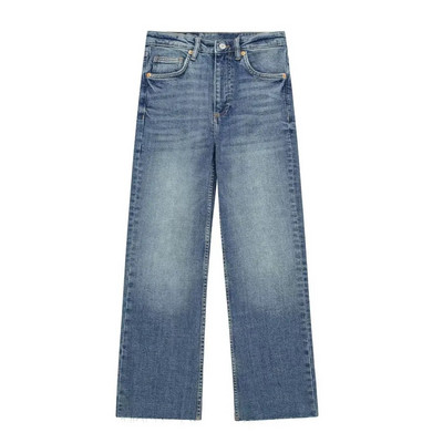 Dámske džínsy TRAFZA, módne džínsové rovné nohavice, ležérne nohavice, jednofarebné, umyté, kórejské, široké, jednoduché, všestranné