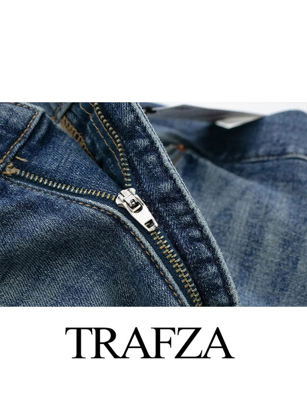 Dámske džínsy TRAFZA, módne džínsové rovné nohavice, ležérne nohavice, jednofarebné, umyté, kórejské, široké, jednoduché, všestranné