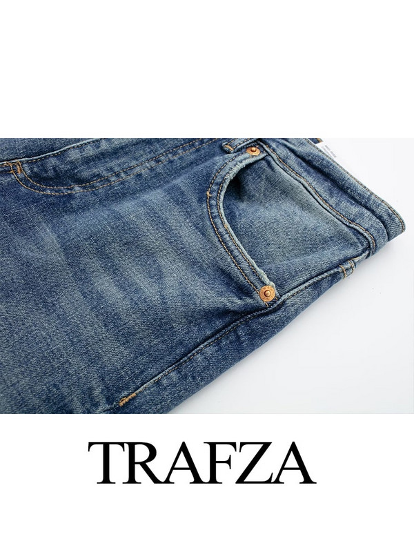 Dámske džínsy TRAFZA, módne džínsové rovné nohavice, ležérne nohavice, jednofarebné, umyté, kórejské, široké, jednoduché, všestranné