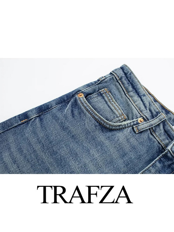 Dámske džínsy TRAFZA, módne džínsové rovné nohavice, ležérne nohavice, jednofarebné, umyté, kórejské, široké, jednoduché, všestranné