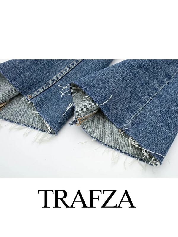 Dámske džínsy TRAFZA, módne džínsové rovné nohavice, ležérne nohavice, jednofarebné, umyté, kórejské, široké, jednoduché, všestranné