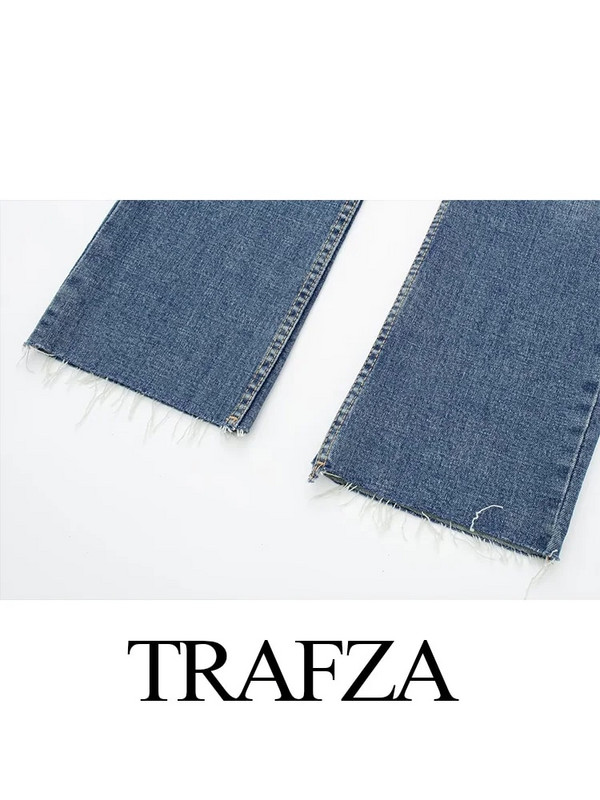 Dámske džínsy TRAFZA, módne džínsové rovné nohavice, ležérne nohavice, jednofarebné, umyté, kórejské, široké, jednoduché, všestranné
