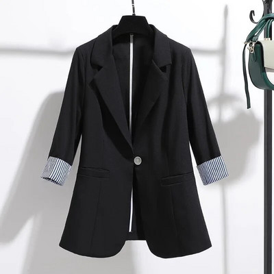 Blazere solide pentru femei Blazer la modă Costume slim pentru femei Casual mâneci trei sferturi Topuri șic Blazer subțire pentru dama de birou primăvară vară