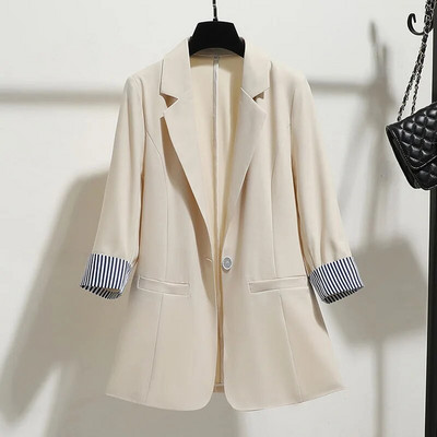 Blazere solide pentru femei Blazer la modă Costume slim pentru femei Casual mâneci trei sferturi Topuri șic Blazer subțire pentru dama de birou primăvară vară