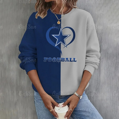 Dámska mikina s potlačou hviezd a výstrihom do O-krku, ležérna mikina s dlhým rukávom, mikiny s potlačou na americký futbal, nadrozmerné topy