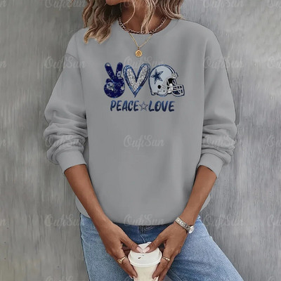 Dámska mikina s potlačou hviezd a výstrihom do O-krku, ležérna mikina s dlhým rukávom, mikiny s potlačou na americký futbal, nadrozmerné topy