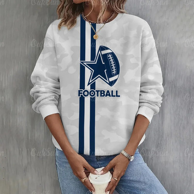 Dámska mikina s potlačou hviezd a výstrihom do O-krku, ležérna mikina s dlhým rukávom, mikiny s potlačou na americký futbal, nadrozmerné topy