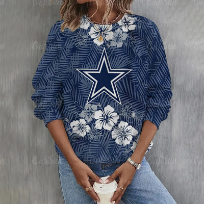 Dámska mikina s potlačou hviezd a výstrihom do O-krku, ležérna mikina s dlhým rukávom, mikiny s potlačou na americký futbal, nadrozmerné topy