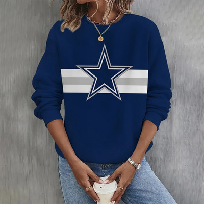 Dámska mikina s potlačou hviezd a výstrihom do O-krku, ležérna mikina s dlhým rukávom, mikiny s potlačou na americký futbal, nadrozmerné topy