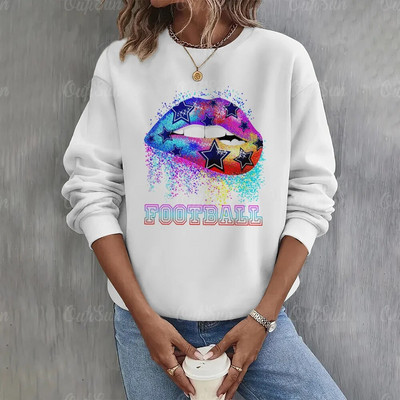 Dámska mikina s potlačou hviezd a výstrihom do O-krku, ležérna mikina s dlhým rukávom, mikiny s potlačou na americký futbal, nadrozmerné topy