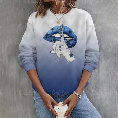 Dámska mikina s potlačou hviezd a výstrihom do O-krku, ležérna mikina s dlhým rukávom, mikiny s potlačou na americký futbal, nadrozmerné topy