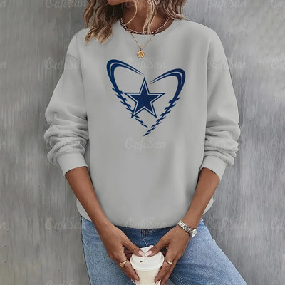 Dámska mikina s potlačou hviezd a výstrihom do O-krku, ležérna mikina s dlhým rukávom, mikiny s potlačou na americký futbal, nadrozmerné topy