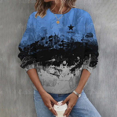 Dámska mikina s potlačou hviezd a výstrihom do O-krku, ležérna mikina s dlhým rukávom, mikiny s potlačou na americký futbal, nadrozmerné topy