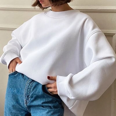 FADDISH 2024 m. rudens žiemos moterų madingi palaidi megztiniai su apvalia kakle ir moteriški megztiniai, vienspalviai, laisvalaikio viršutiniai megztiniai