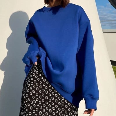 FADDISH 2024 m. rudens žiemos moterų madingi palaidi megztiniai su apvalia kakle ir moteriški megztiniai, vienspalviai, laisvalaikio viršutiniai megztiniai