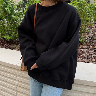 FADDISH 2024 m. rudens žiemos moterų madingi palaidi megztiniai su apvalia kakle ir moteriški megztiniai, vienspalviai, laisvalaikio viršutiniai megztiniai