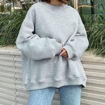 FADDISH 2024 m. rudens žiemos moterų madingi palaidi megztiniai su apvalia kakle ir moteriški megztiniai, vienspalviai, laisvalaikio viršutiniai megztiniai